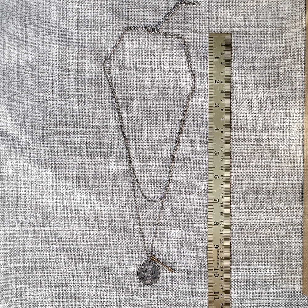 Urban Outfitters Silver Double Chain Necklace with Coin Pendant